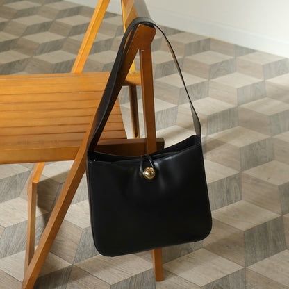 Celine Vintage Classic Black Leather Gold Ball Charm Shoulder Bag