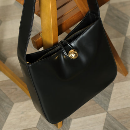 Celine Vintage Classic Black Leather Gold Ball Charm Shoulder Bag