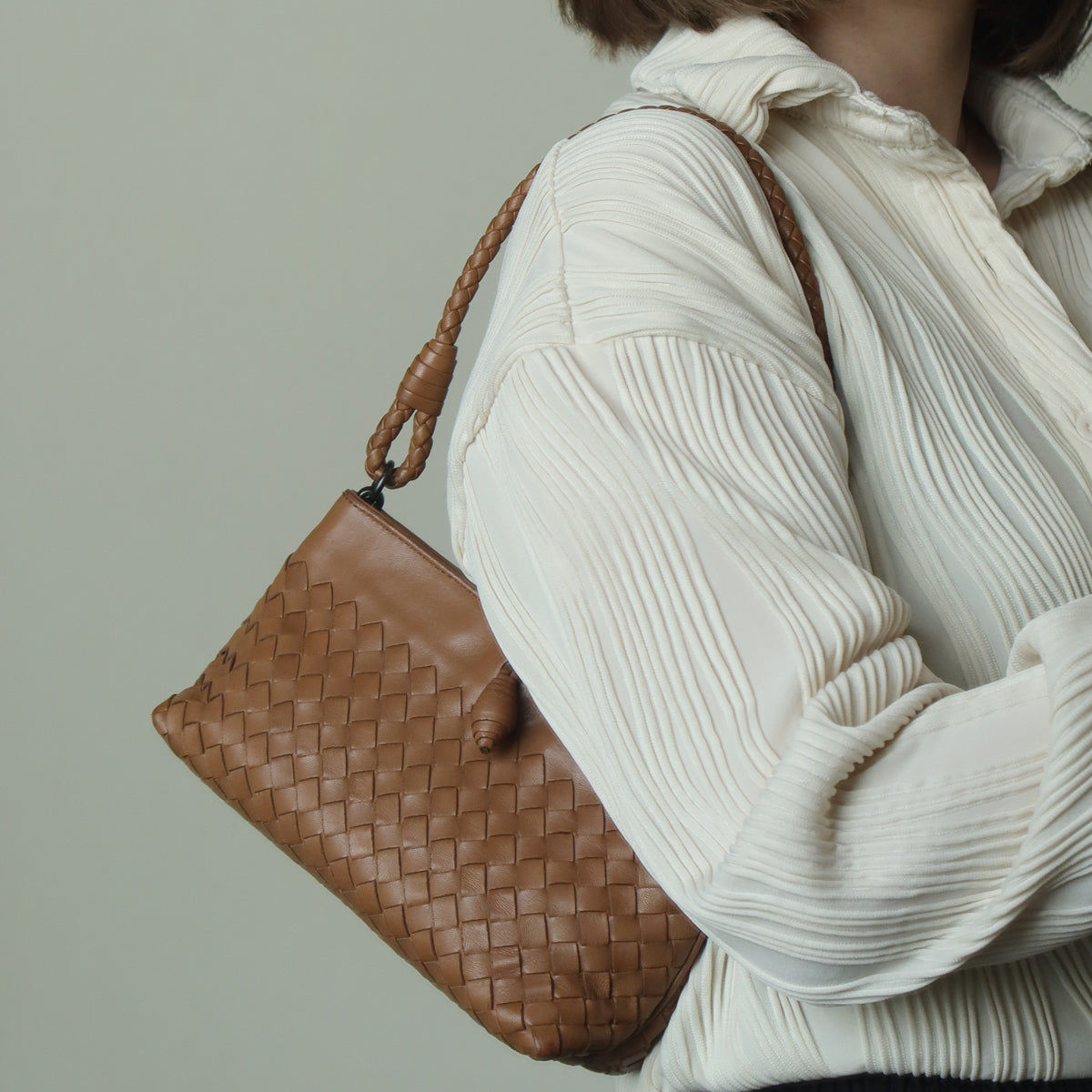 Bottega Veneta Vintage Caramel Brown Intrecciato Mini Pochette Clutch Shoulder Bag