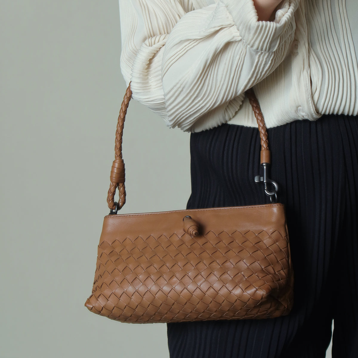 Bottega Veneta Vintage Caramel Brown Intrecciato Mini Pochette Clutch Shoulder Bag