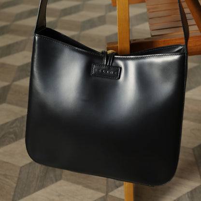 Celine Vintage Classic Black Leather Gold Ball Charm Shoulder Bag