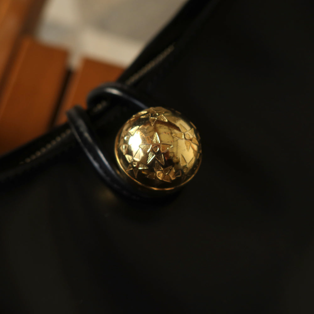 Celine Vintage Classic Black Leather Gold Ball Charm Shoulder Bag