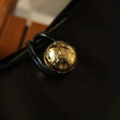 Celine Vintage Classic Black Leather Gold Ball Charm Shoulder Bag