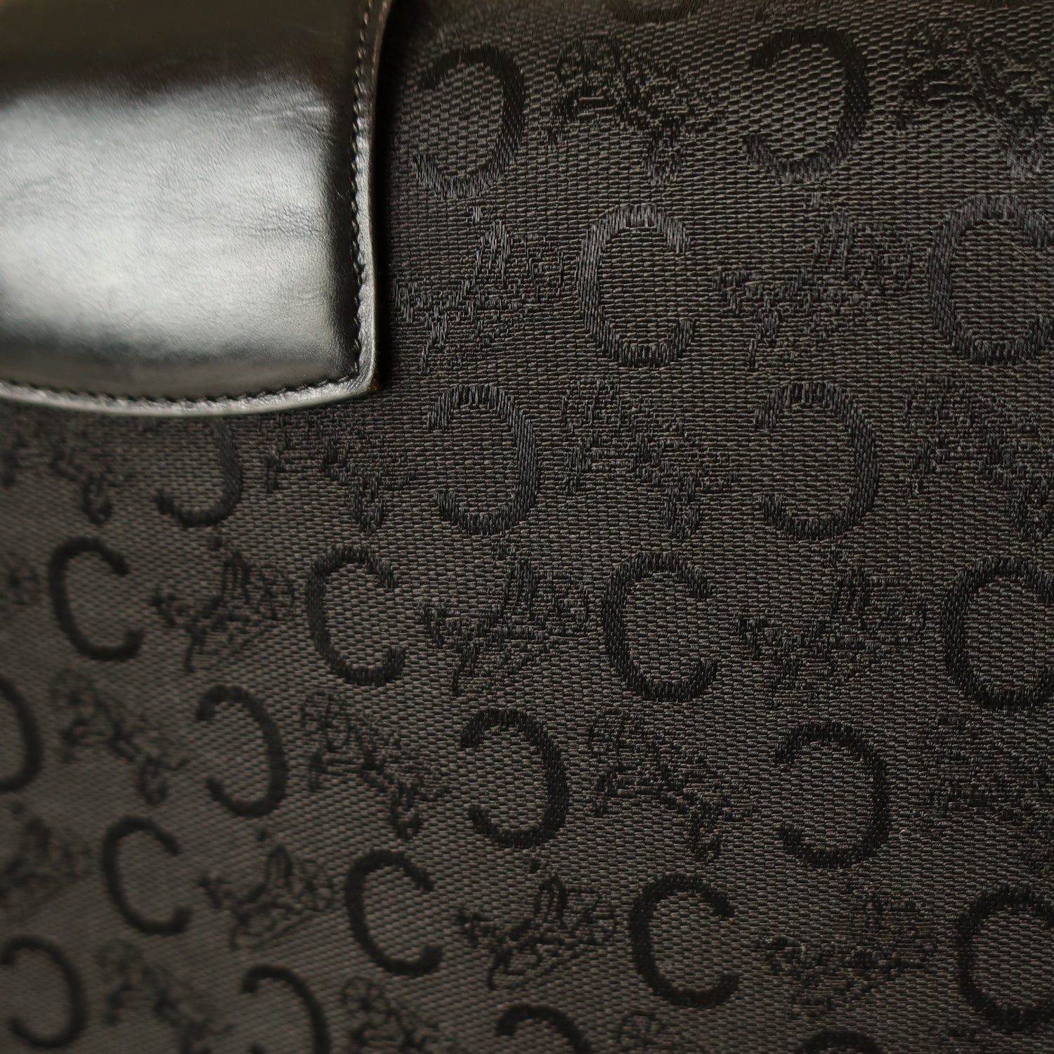 Celine Vintage Black Leather C Macadam Horse Carriage Shoulder Bag
