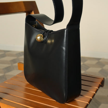 Celine Vintage Classic Black Leather Gold Ball Charm Shoulder Bag
