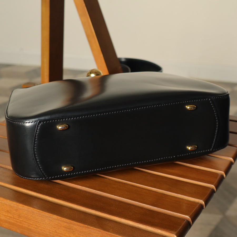 Celine Vintage Classic Black Leather Gold Ball Charm Shoulder Bag