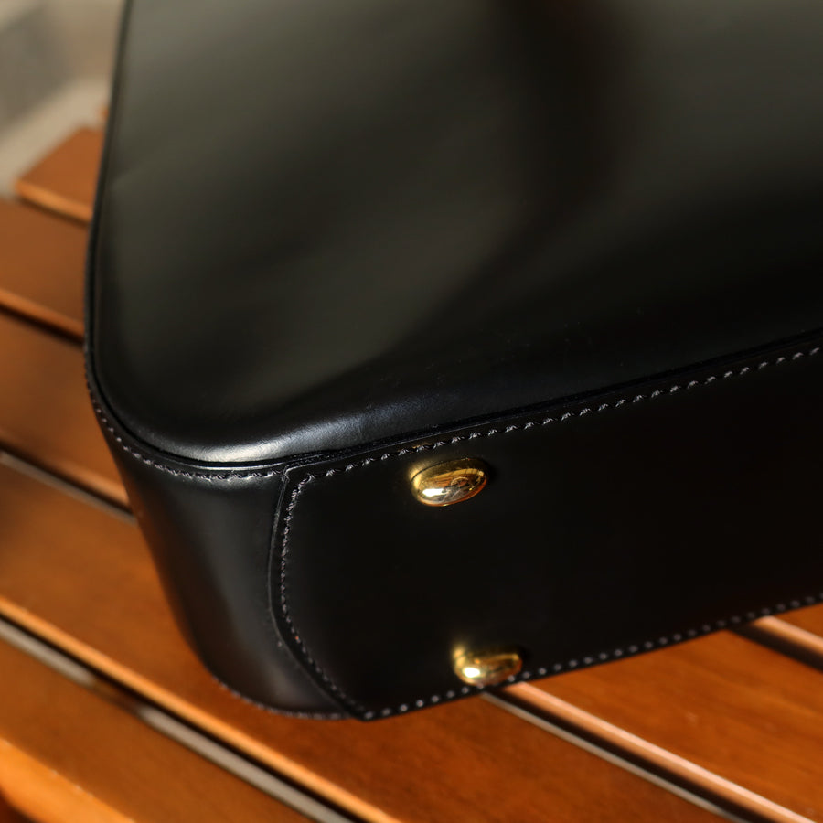 Celine Vintage Classic Black Leather Gold Ball Charm Shoulder Bag