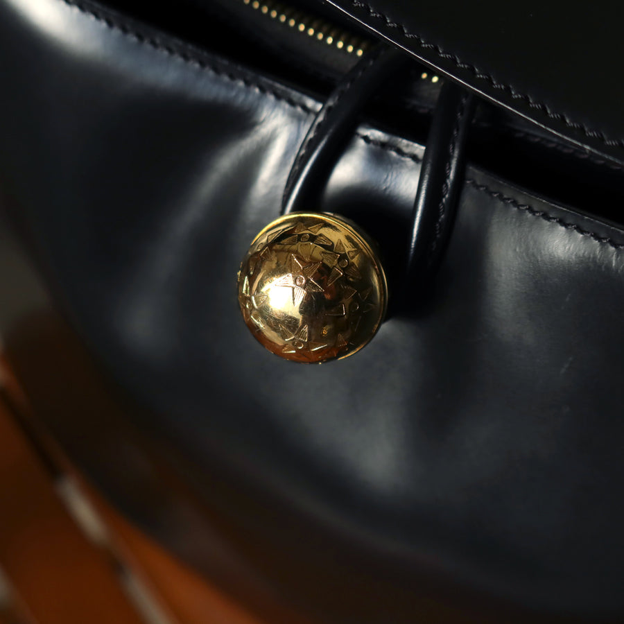 Celine Vintage Classic Black Leather Gold Ball Charm Shoulder Bag