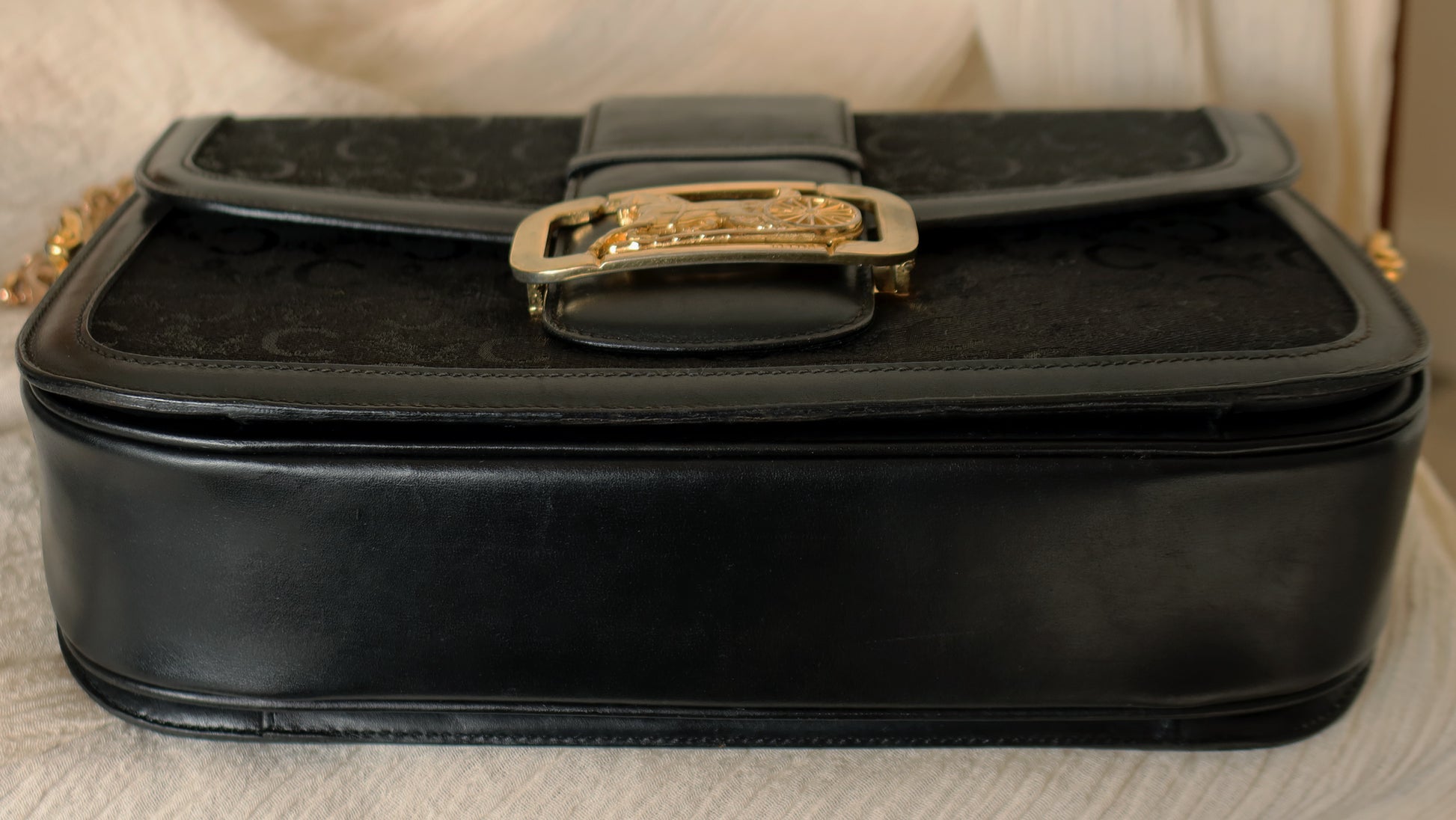 Celine Vintage Black Leather C Macadam Horse Carriage Shoulder Bag