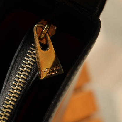 Celine Vintage Classic Black Leather Gold Ball Charm Shoulder Bag