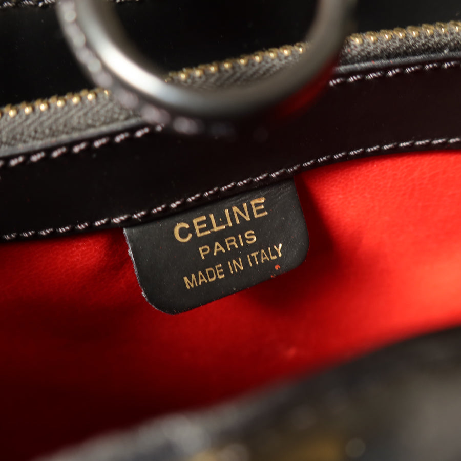 Celine Vintage Classic Black Leather Gold Ball Charm Shoulder Bag