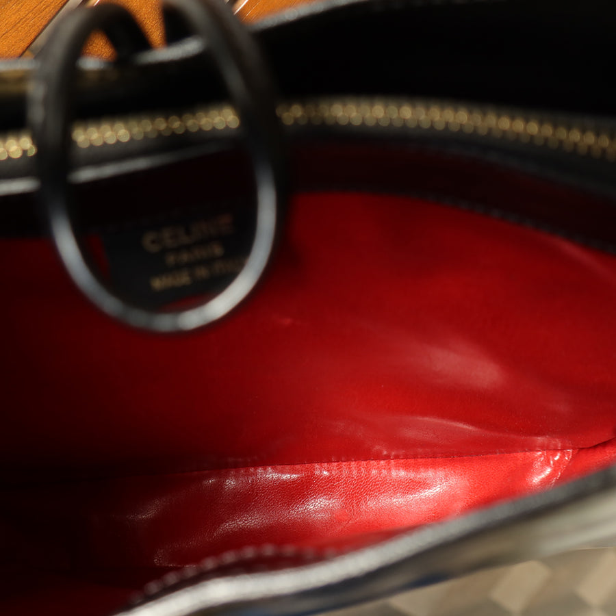 Celine Vintage Classic Black Leather Gold Ball Charm Shoulder Bag