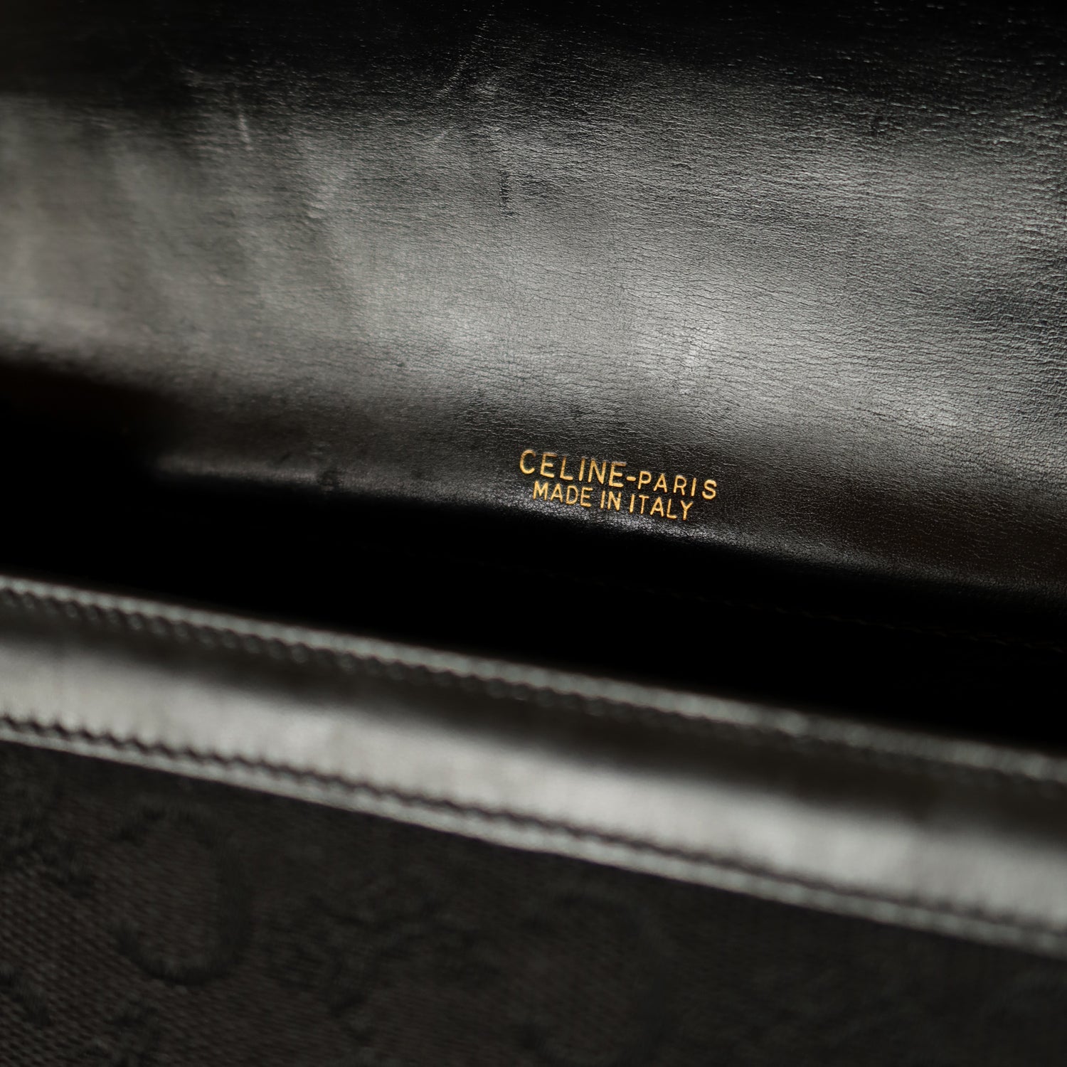Celine Vintage Black Leather C Macadam Horse Carriage Shoulder Bag