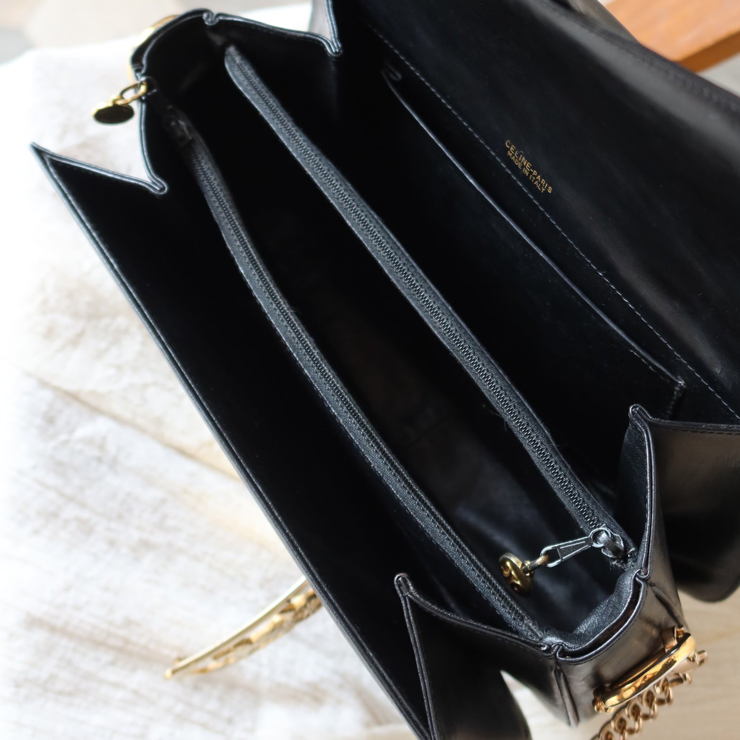 Celine Vintage Black Leather C Macadam Horse Carriage Shoulder Bag