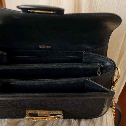 Celine Vintage Black Leather C Macadam Horse Carriage Shoulder Bag