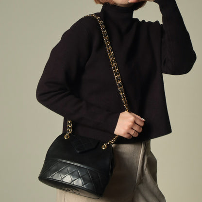 Vintage Chanel Black Lambskin Diamond stitched CC Tassel Classic Flap Bag