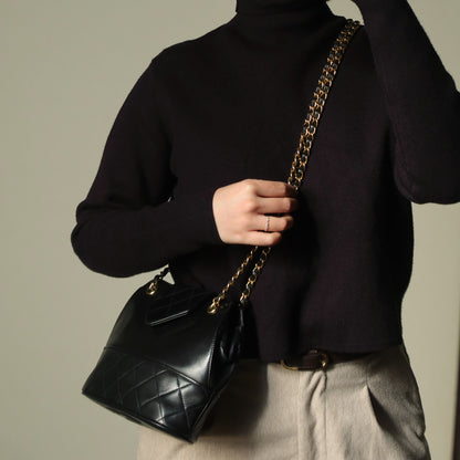 Vintage Chanel Black Lambskin Diamond stitched CC Tassel Classic Flap Bag