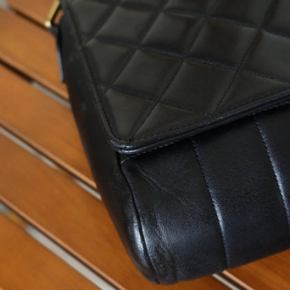 Rare Chanel Vintage Black Lambskin CC Turn Lock Double Quilted Shoulder Bag