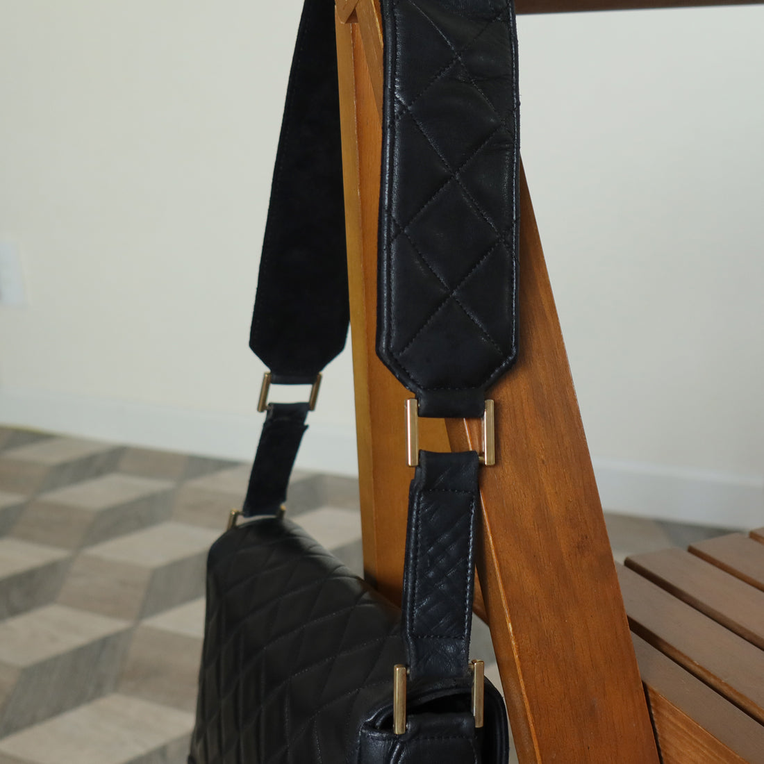Rare Chanel Vintage Black Lambskin CC Turn Lock Double Quilted Shoulder Bag