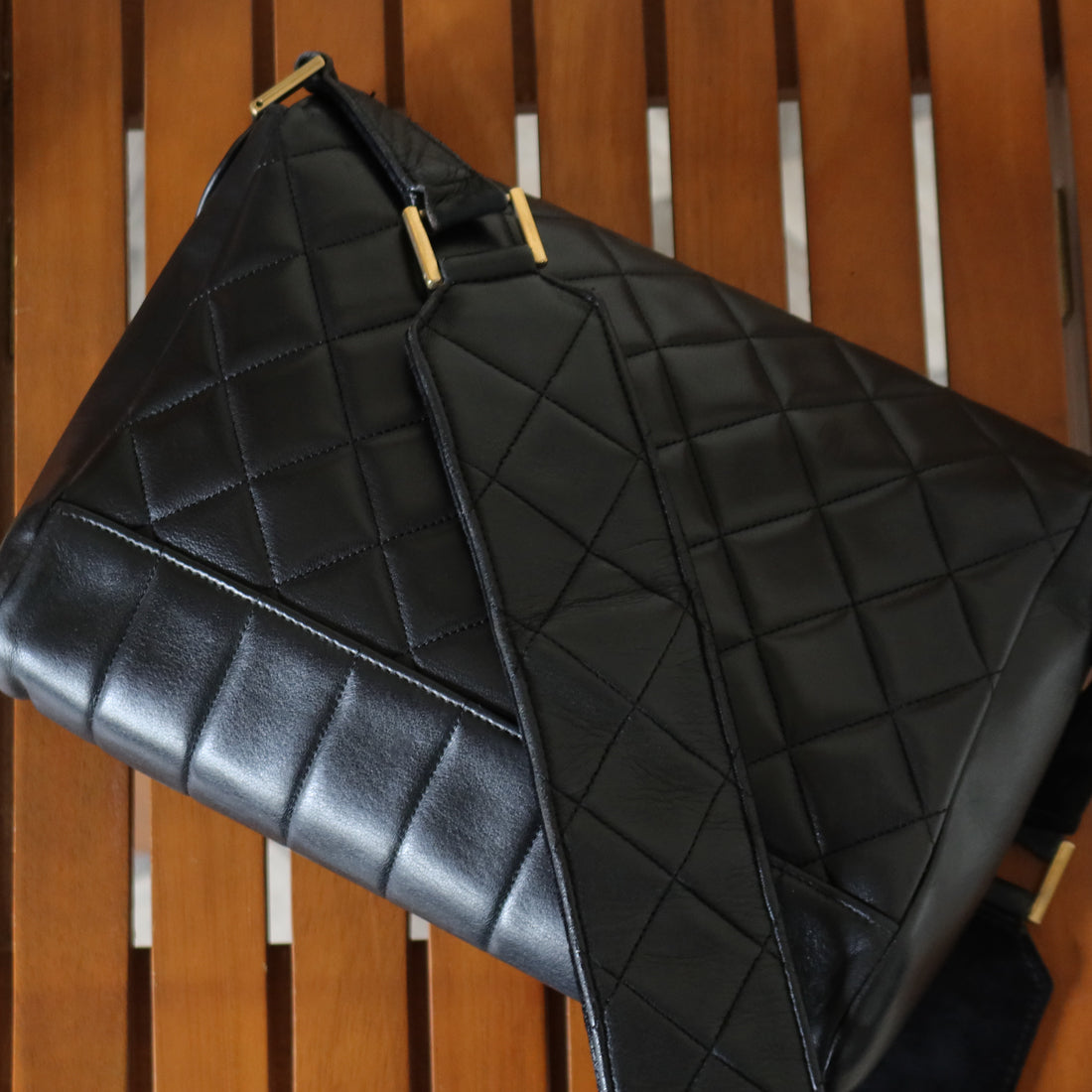 Rare Chanel Vintage Black Lambskin CC Turn Lock Double Quilted Shoulder Bag