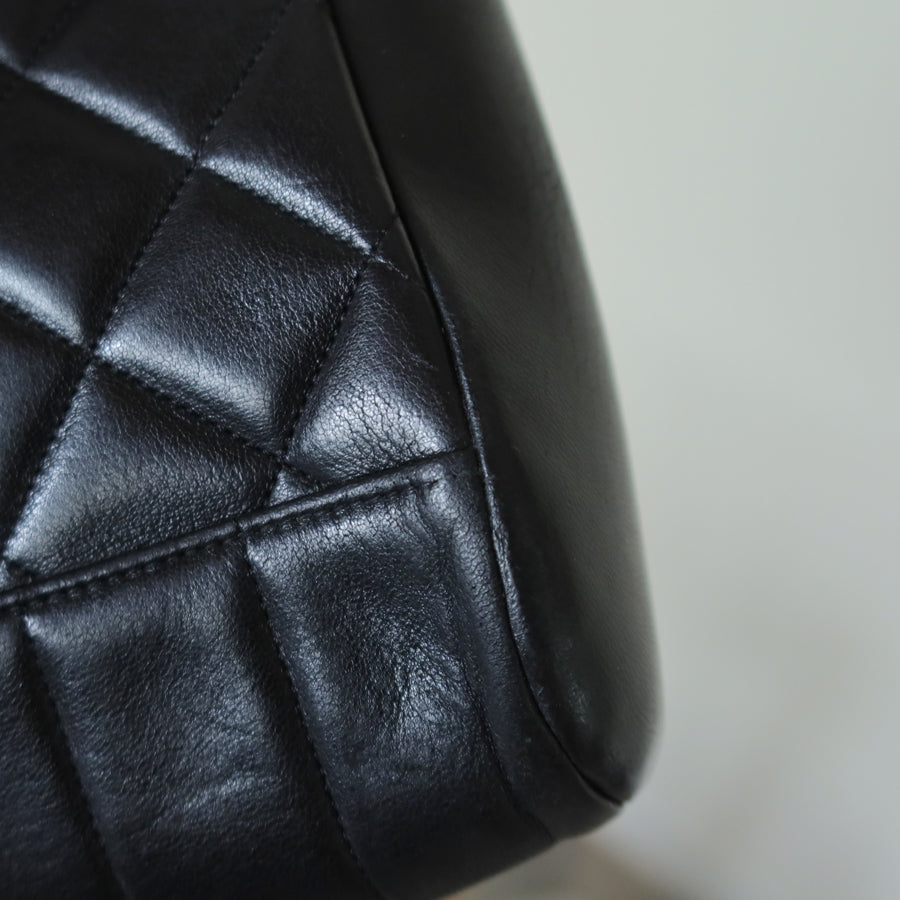 Rare Chanel Vintage Black Lambskin CC Turn Lock Double Quilted Shoulder Bag