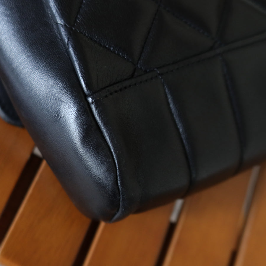 Rare Chanel Vintage Black Lambskin CC Turn Lock Double Quilted Shoulder Bag