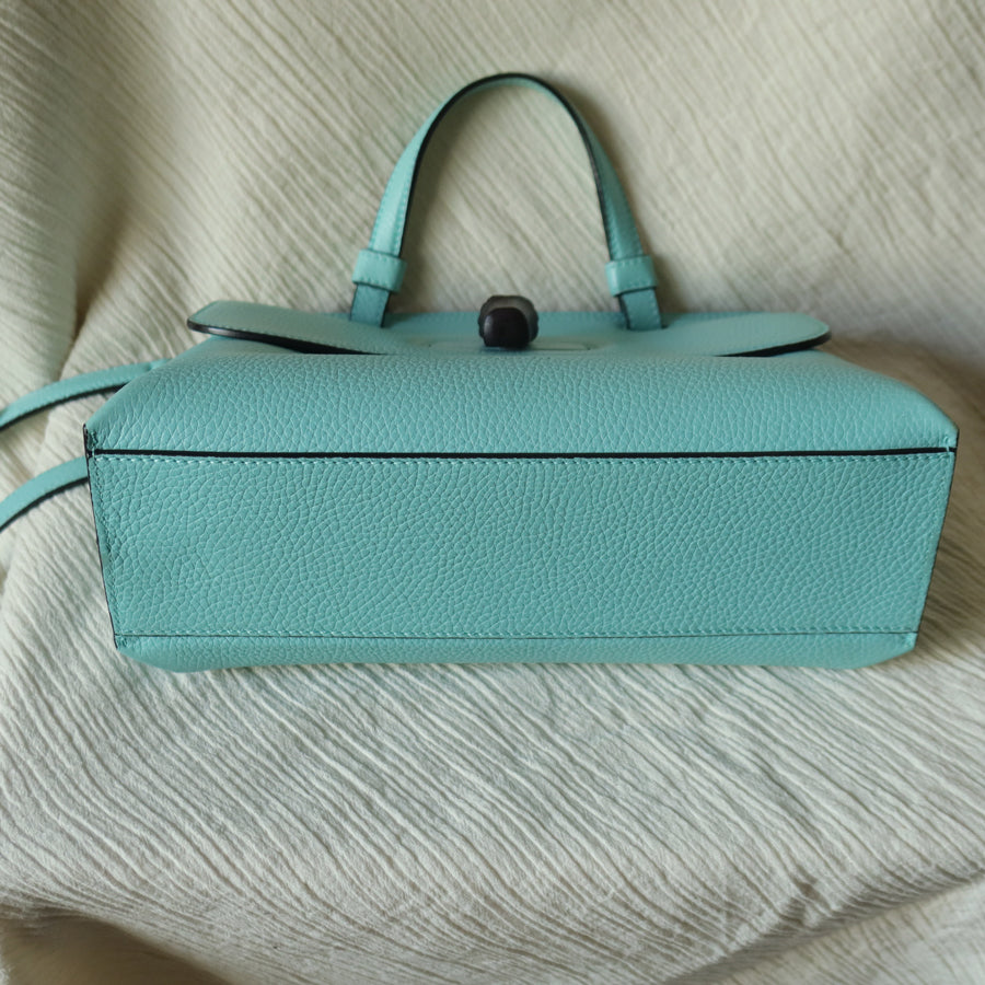 Rare Gucci Vintage Bamboo Turn lock Blue Leather Small 2way Daily Crossbody Bag 2