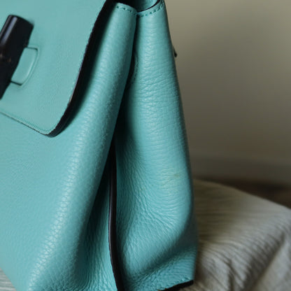 Rare Gucci Vintage Bamboo Turn lock Blue Leather Small 2way Daily Crossbody Bag 2