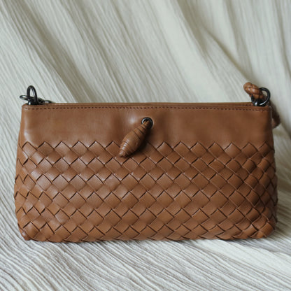 Bottega Veneta Vintage Caramel Brown Intrecciato Mini Pochette Clutch Shoulder Bag