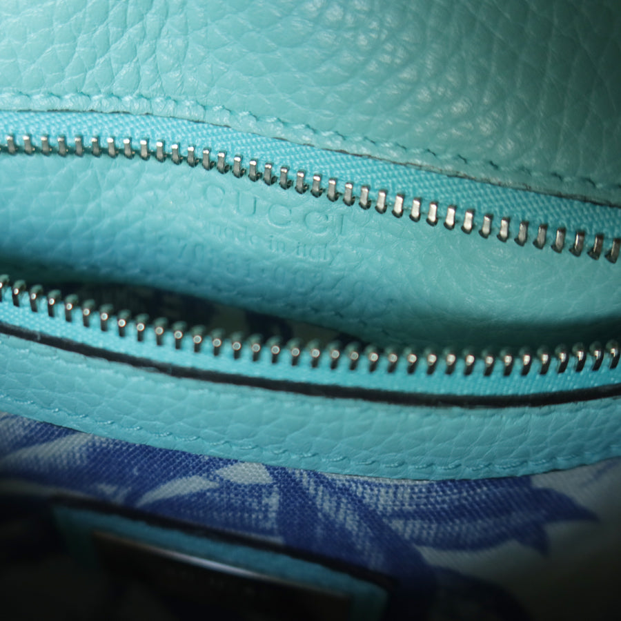 Rare Gucci Vintage Bamboo Turn lock Blue Leather Small 2way Daily Crossbody Bag 2