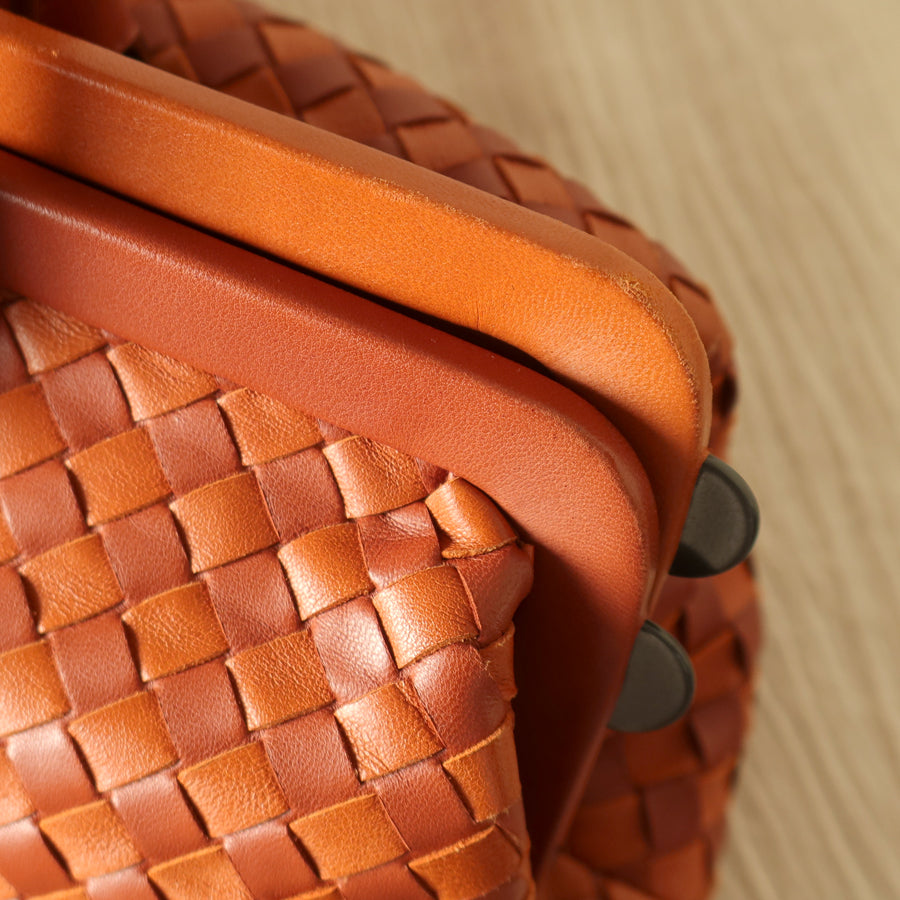 Bottega Veneta Vintage Coral Orange Intrecciato Kiss Lock East
