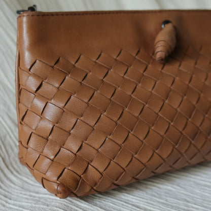 Bottega Veneta Vintage Caramel Brown Intrecciato Mini Pochette Clutch Shoulder Bag
