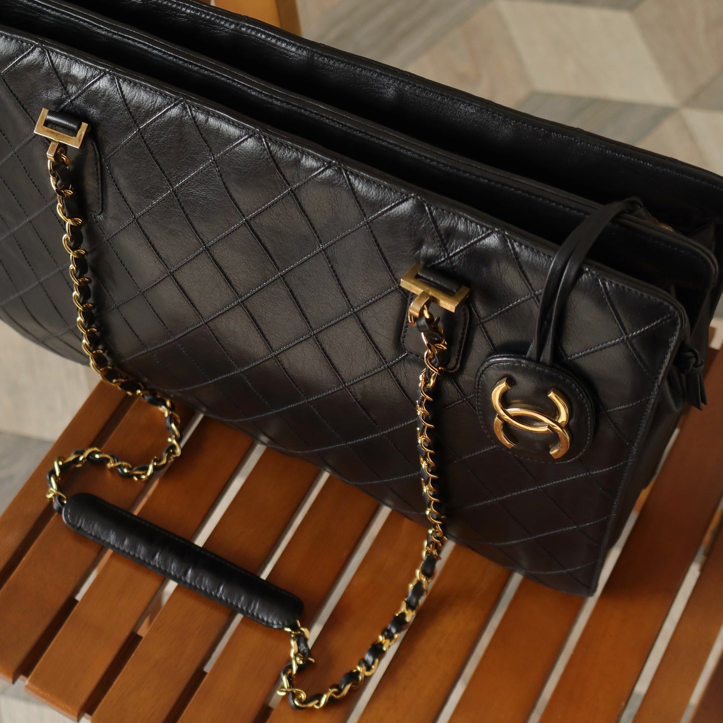 Chanel Vintage Matelasse Double Chain Travel and Work Shoulder Bag