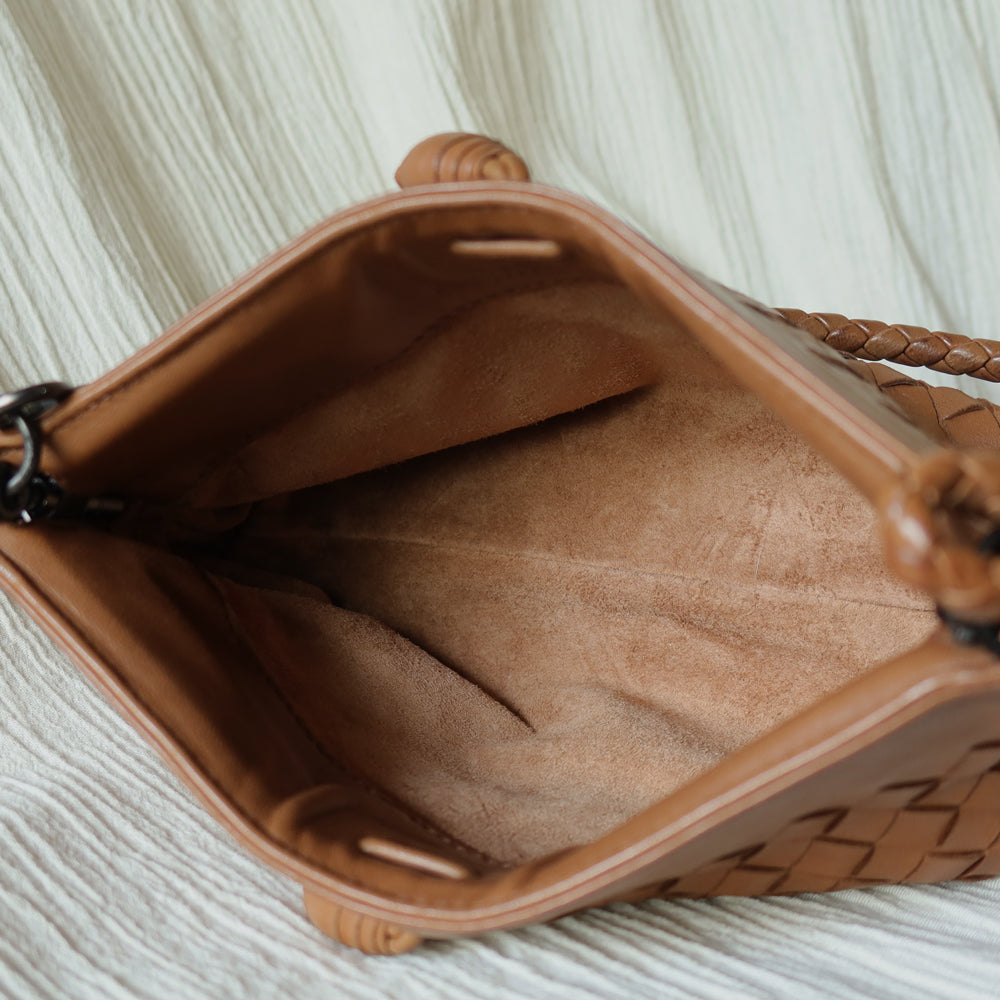 Bottega Veneta Vintage Caramel Brown Intrecciato Mini Pochette Clutch Shoulder Bag