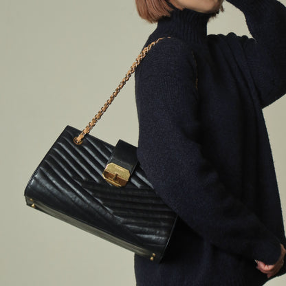 Chanel Vintage Black Lambskin 2.55 Chevron Gabrielle 2way Shoulder Bag