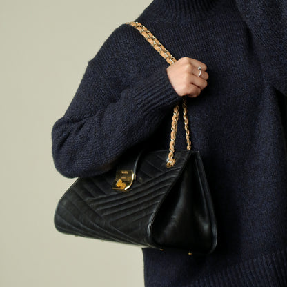 Chanel Vintage Black Lambskin 2.55 Chevron Gabrielle 2way Shoulder Bag