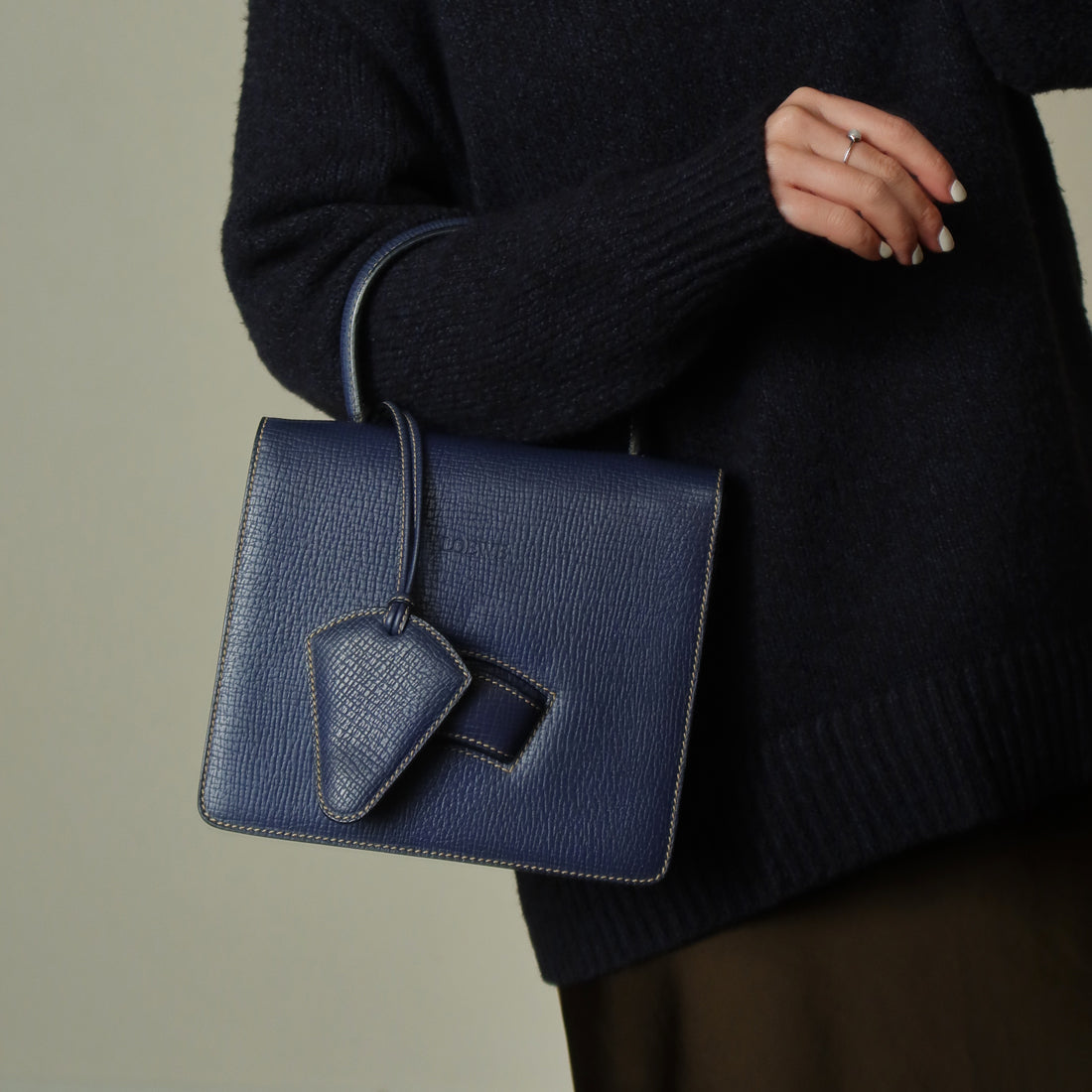 Loewe Vintage Royal Blue Grained Calfskin Leather 2way Barcelona Bag