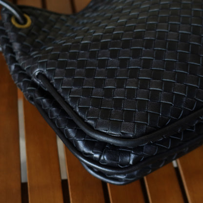 Bottega Veneta Vintage Black Intrecciato Ring Hobo Belt Strap Shoulder Bag