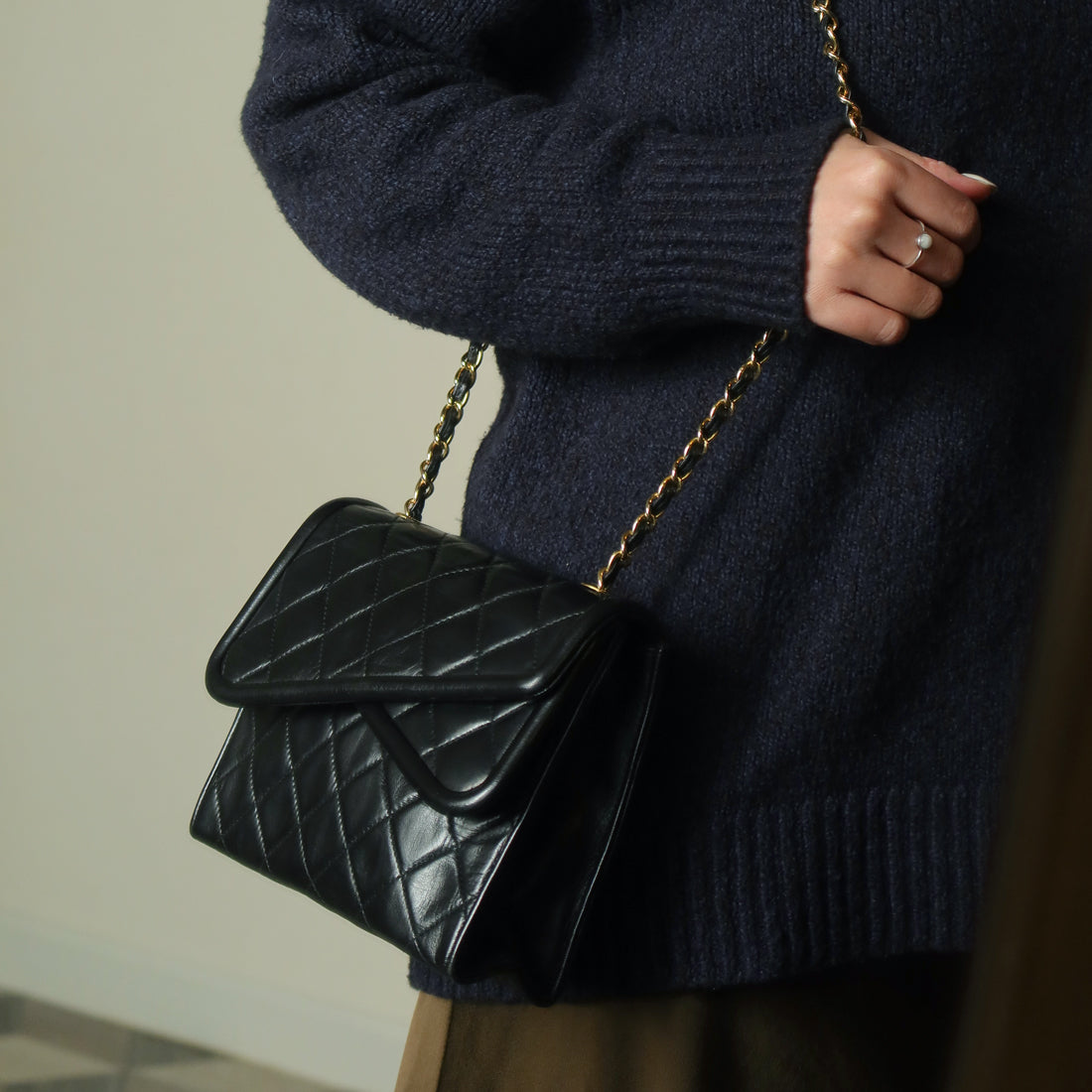 Chanel Vintage Black Lambskin Diamond quilted Tassel Asymmetrical Double Flap Bag