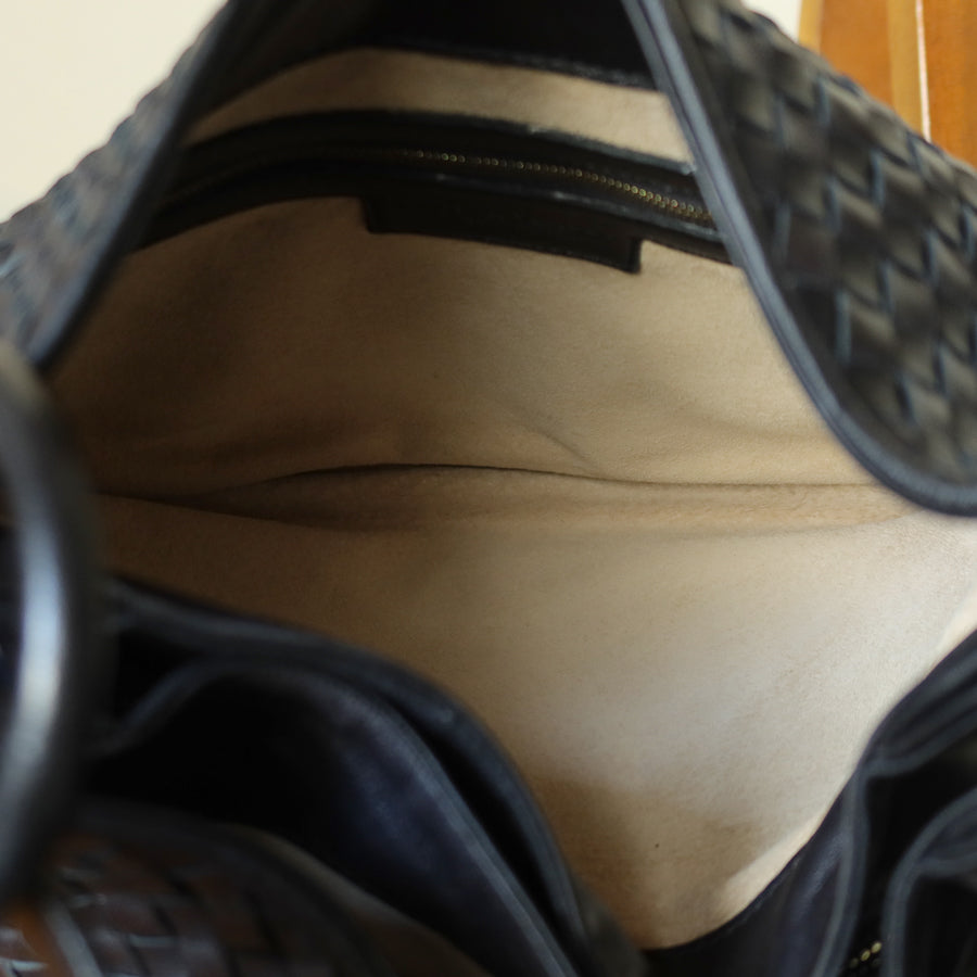 Bottega Veneta Vintage Black Intrecciato Ring Hobo Belt Strap Shoulder Bag