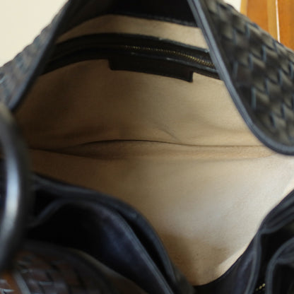 Bottega Veneta Vintage Black Intrecciato Ring Hobo Belt Strap Shoulder Bag