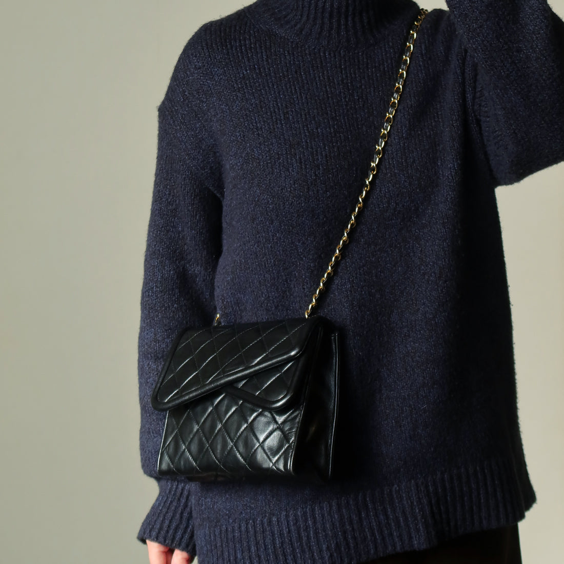 Chanel Vintage Black Lambskin Diamond quilted Tassel Asymmetrical Double Flap Bag