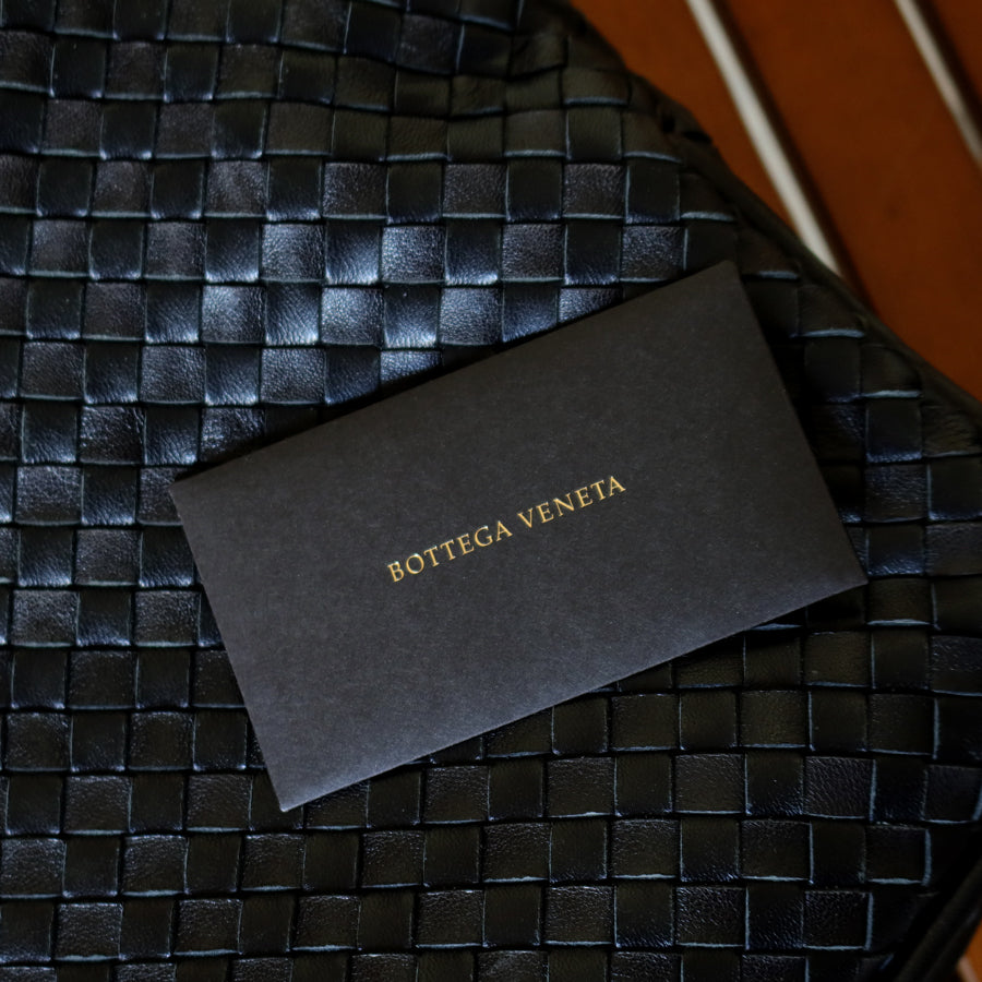 Bottega Veneta Vintage Black Intrecciato Ring Hobo Belt Strap Shoulder Bag
