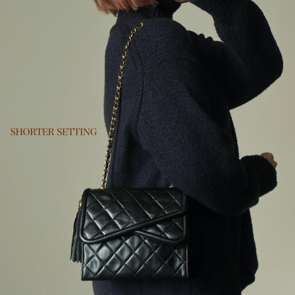 Chanel Vintage Black Lambskin Diamond quilted Tassel Asymmetrical Double Flap Bag