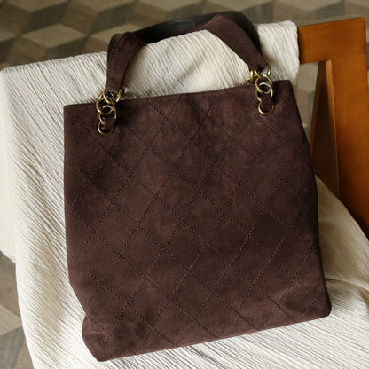 Chanel Vintage Dark Brown Quilted CC Turn lock Matelasse Shoulder Tote Bag