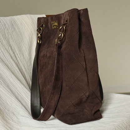Chanel Vintage Dark Brown Quilted CC Turn lock Matelasse Shoulder Tote Bag