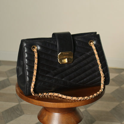 Chanel Vintage Black Lambskin 2.55 Chevron Gabrielle 2way Shoulder Bag