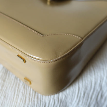 Celine Vintage Classic Beige Brown Leather Gancini Gold Buckle Shoulder Bag