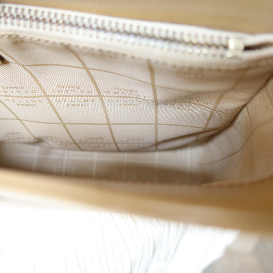 Celine Vintage Classic Beige Brown Leather Gancini Gold Buckle Shoulder Bag