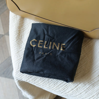 Celine Vintage Classic Beige Brown Leather Gancini Gold Buckle Shoulder Bag